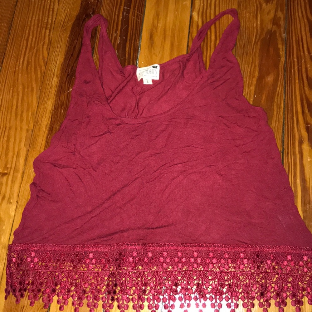 LA Hearts tank, red/crimson, with lace detail